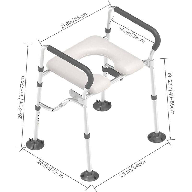 Raised Toilet Seat for Elderly, Height Adjustable Toilet Safety Chair for Handicapped, Supports Up to 300lbs