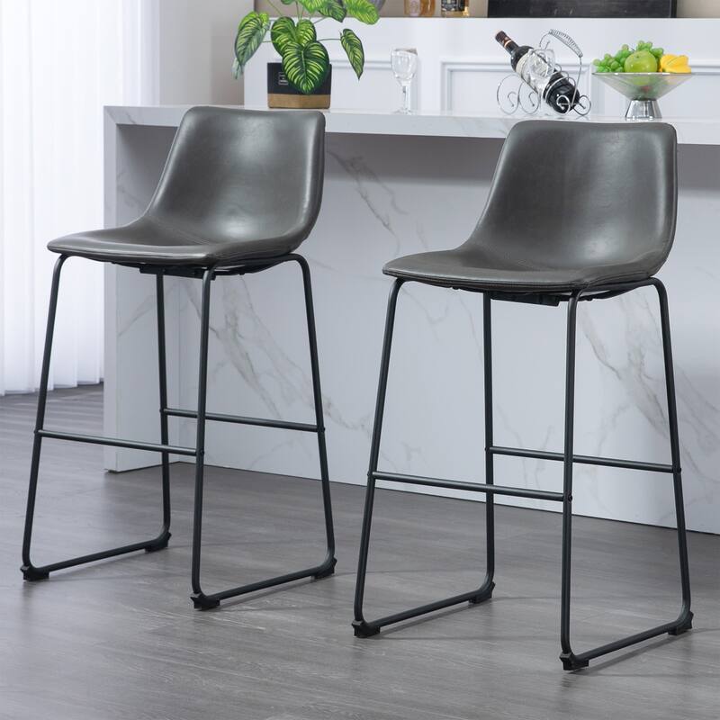 Adan Faux Leather Iron Frame Bar Stool (Set of 2)