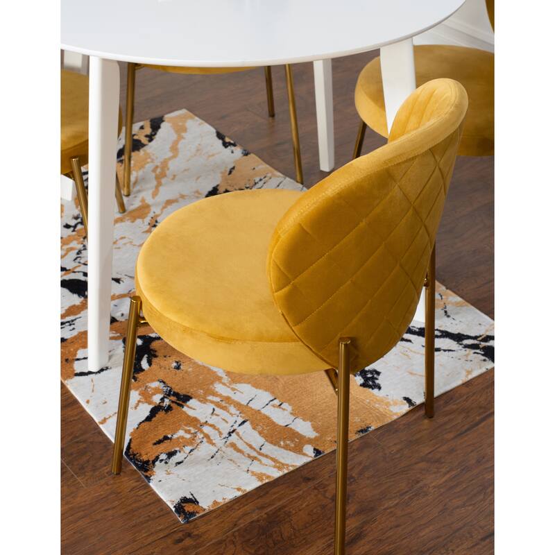 Cafet Dining Table Set Casual Dining Table Set Round Dining Table Set with 4 Velvet-Upholstered Chairs and Rubberwood Table Legs