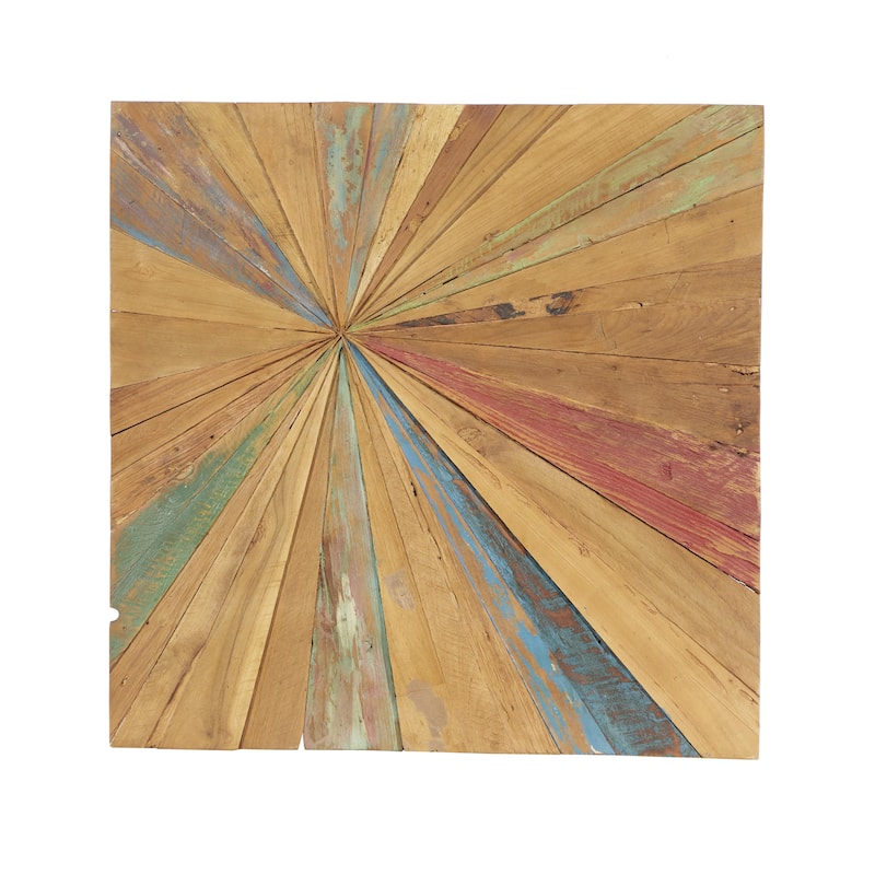 Teak Wood Starburst Handmade Radial Home Wall Decor - Brown - Roche River Decor - Brown - 28"W, 28"H