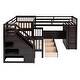 preview thumbnail 19 of 43, Twin-Twin over Full L-Shaped Bunk Bed with 3 Drawers, Portable Desk, Wardrobe, Guardrails & Solid Pine Frame, Grey