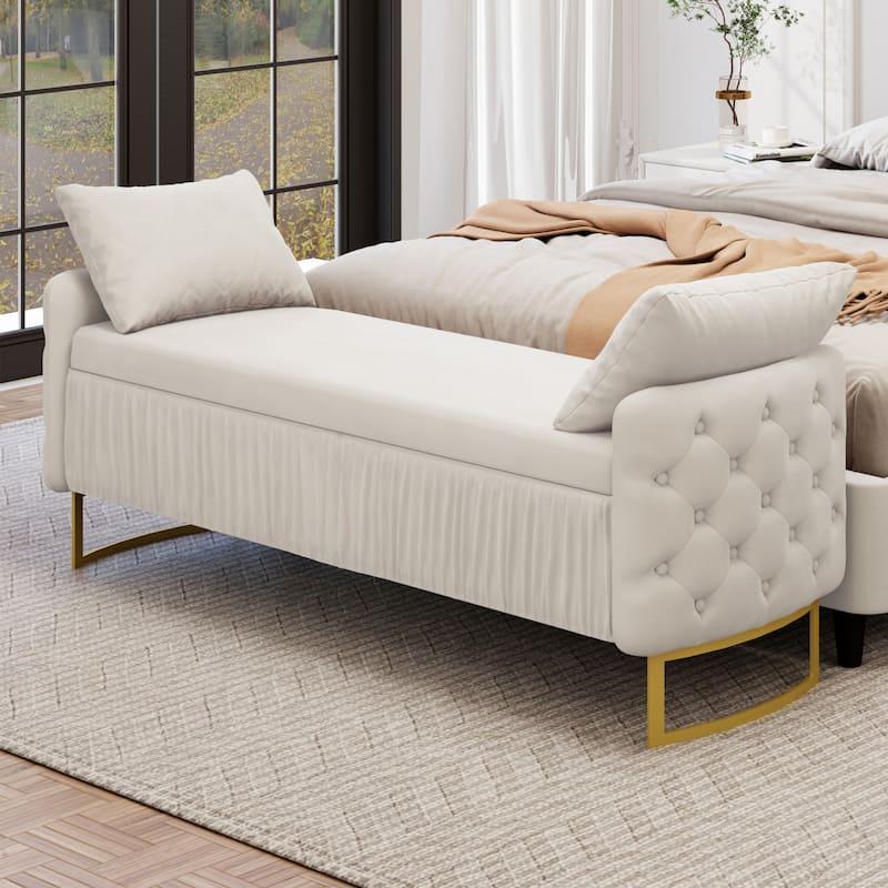 2-Piece Bedroom Set with Velvet Upholstered Bed and Storage Ottoman Bench by Harper&Bright Designs