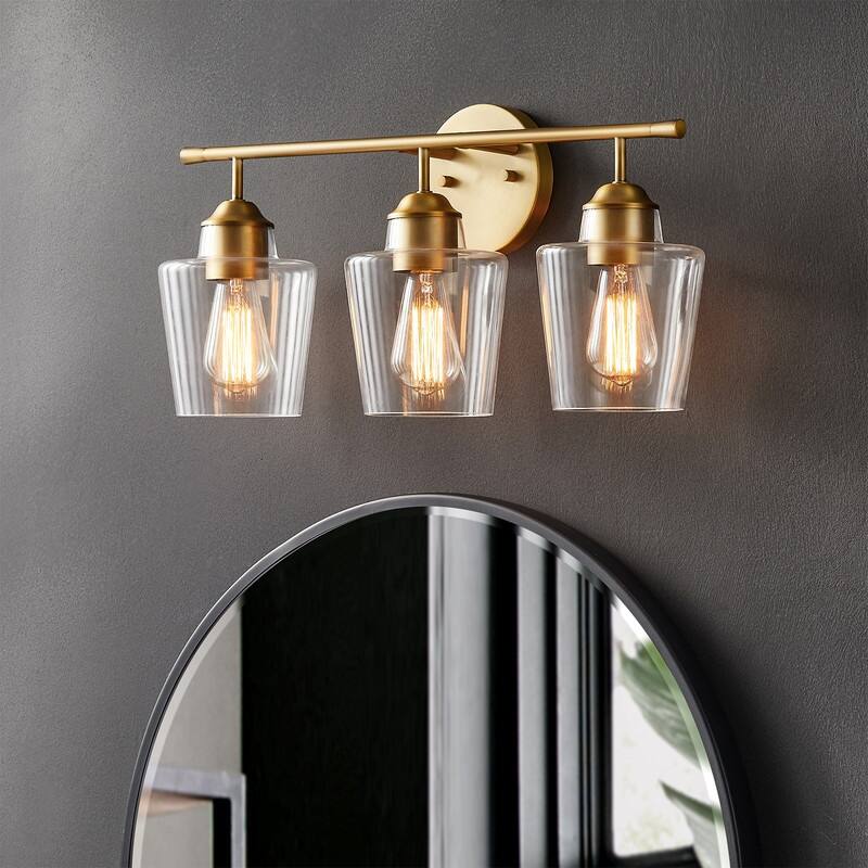 KAWOTI 3-Light Dimmable Bathroom Vanity Light with Glass Shade - L22" x W7" x H10.5"