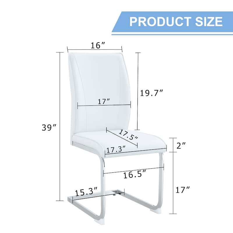 Roomfitters Arch Dining Chairs with White PU and Silver Arched Legs, Modern Upholstered Set of 4 for Home