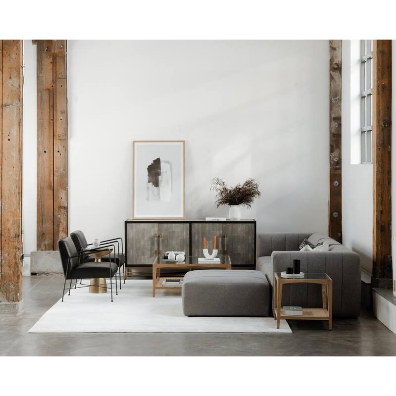 NADAAL STUDIOS Vaughn, Sideboard, Shagreen Patterned Vegan Leather with Brass Legs - 76"W x18"D x34"H