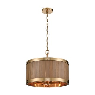Elk Home Wooden Barrel Satin Brass Metal 6 Light Chandelier