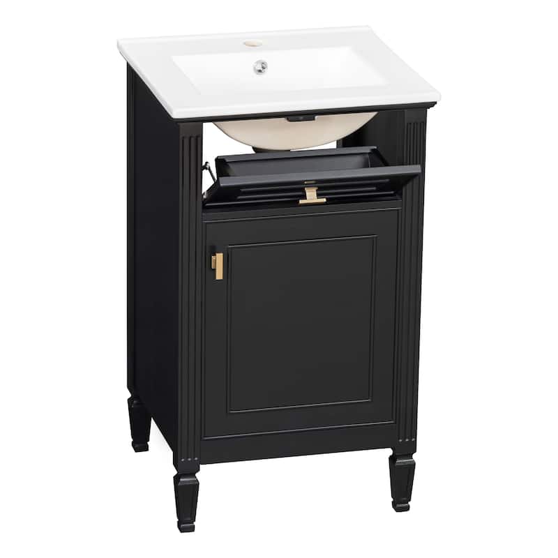 20-Inch Bathroom Vanity With Sink, Solid Wood Legs, Adjustable Shelf, Tilt-Out Drawer, Modern Freestanding Cabinet