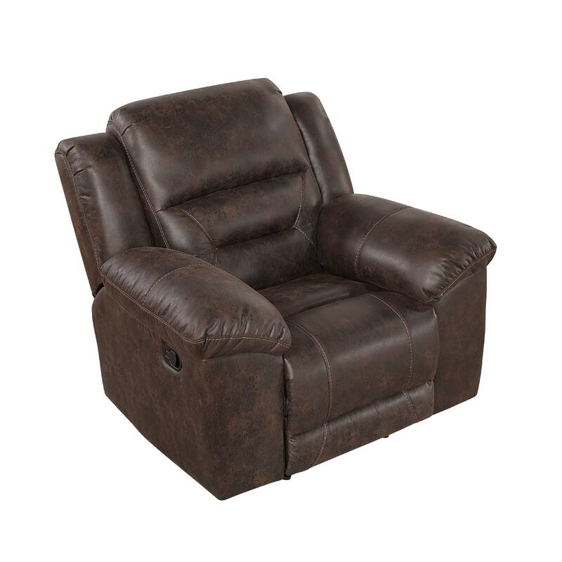 Henry Manual Rocker Recliner Chair, Pillow Tuft Dark Brown Microfiber