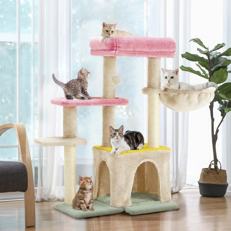 EROMMY Cat Tree – Multi-Level Cat Tower with Sisal Scratching Posts & Swing Ball, Modern Cat Furniture for Indoor Cats - Medium - Rainbow