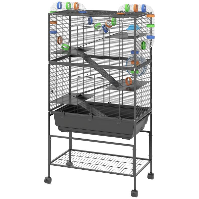 Five-Tier Hamster Tank with Wheels, Storage Shelf and Accessories - 32.3" L x 18.1" W x 59.1" H