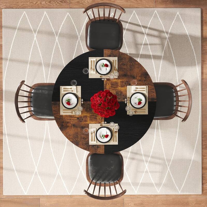 47-Inch Round Wood Dining Table for 4 With Storage Shelf Large Kitchen Table for Home Dining/Living Room