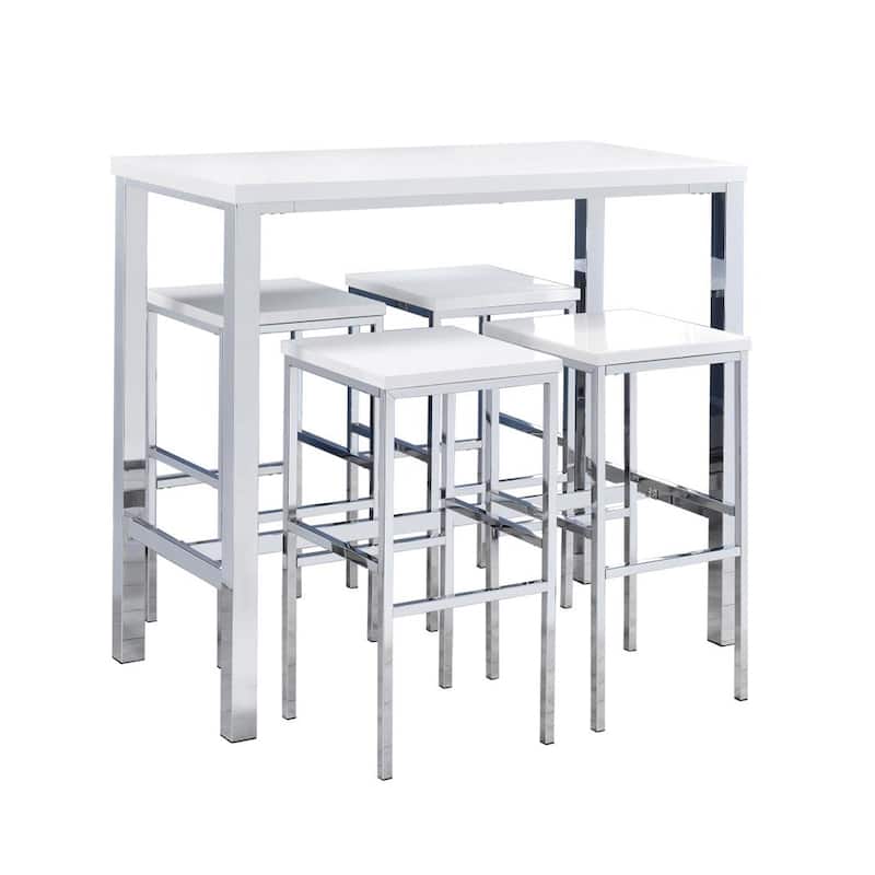 5 Piece Bar Height Dining Set in White and Chrome