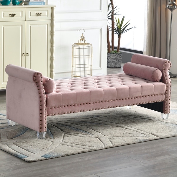 Upholstered bench online with rolled arms