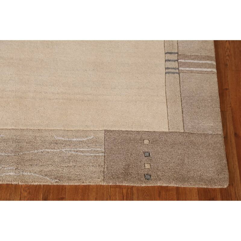 Solid Beige Modern Gabbeh Indian Area Rug Hand-Tufted Wool Carpet - 5'3" x 7'7"