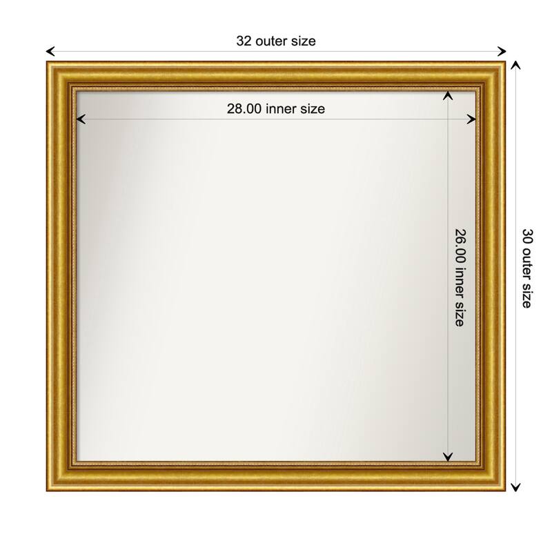 Townhouse Gold Framed Non-Beveled Custom Wall Mirror, Bathroom Vanity Mirror - Outer Size: 31.75 x 29.75