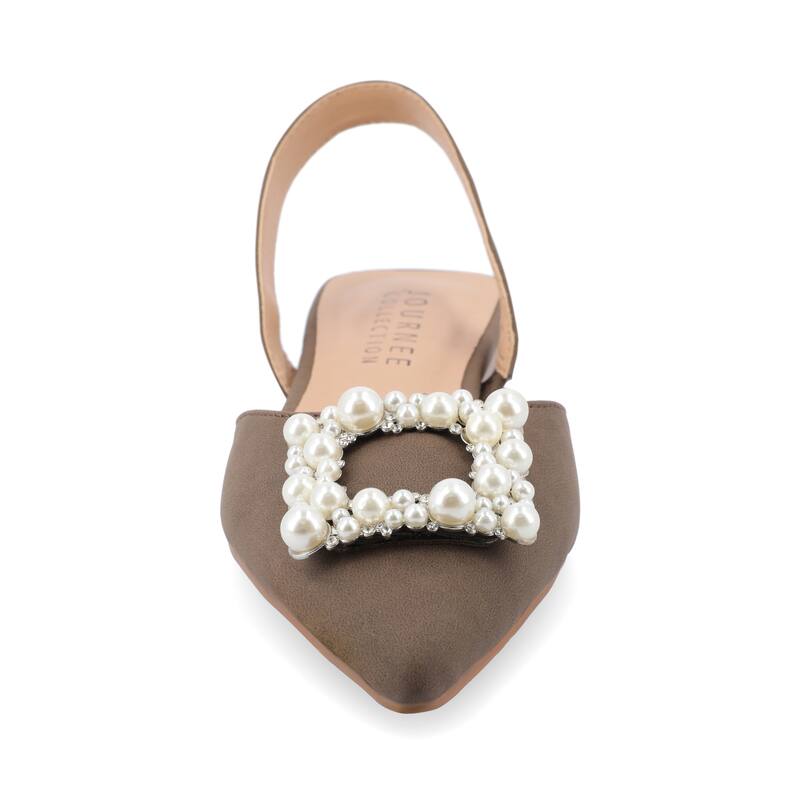 Journee Collection Women's Medium and Wide Width Hannae Sling Back Pointed Toe Flats - Wide - Brown - 7