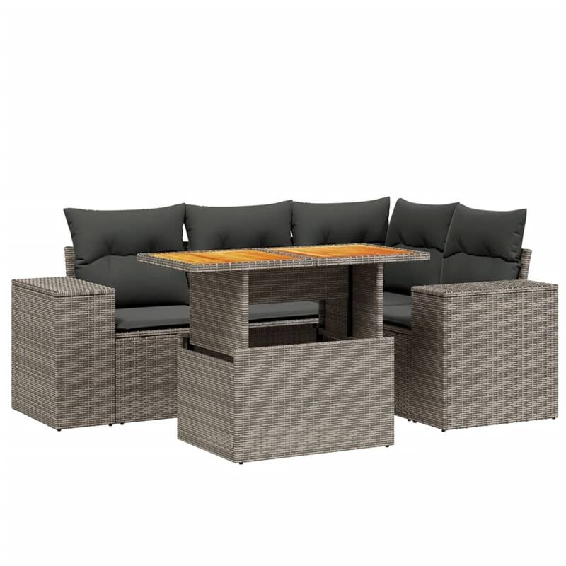vidaXL Patio Sofa Set with Cushions Lounge Sofa Sections 5 Piece Poly Rattan - 21.7 x 39.4 x 28.7