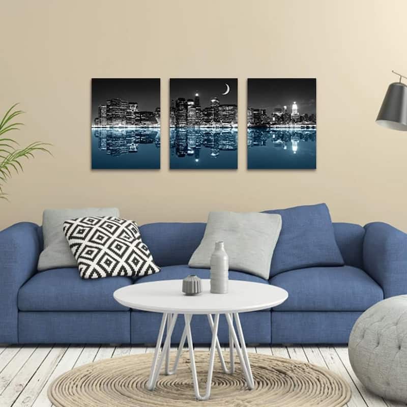 Black And White City Luminous Paintings Modern 3 Piece
