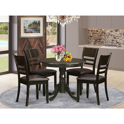 5-Piece Round Cappuccino Finish Solid Wood Top Dining table with 4-Chairs with