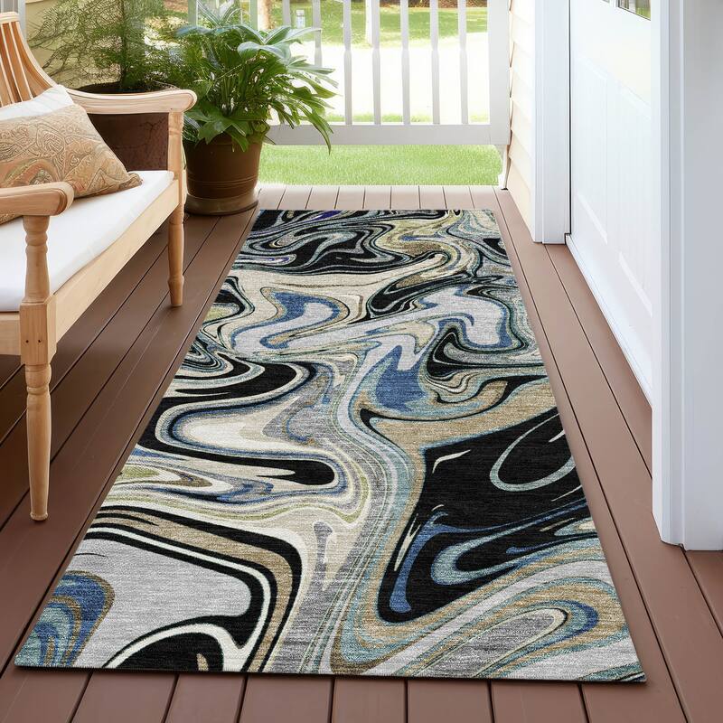 Machine Washable Indoor/ Outdoor Contemproary Fusion Chantille Rug - Black - 2'3" x 7'6"