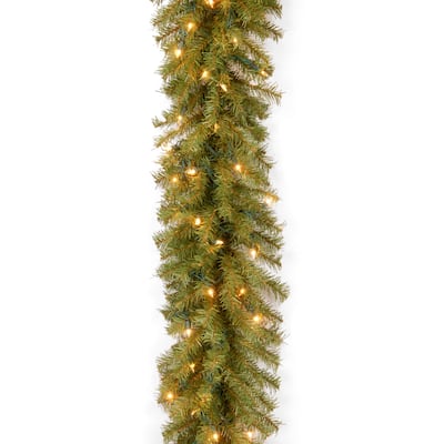 9 ft. Norwood Fir Garland with Clear Lights - Green - GREEN