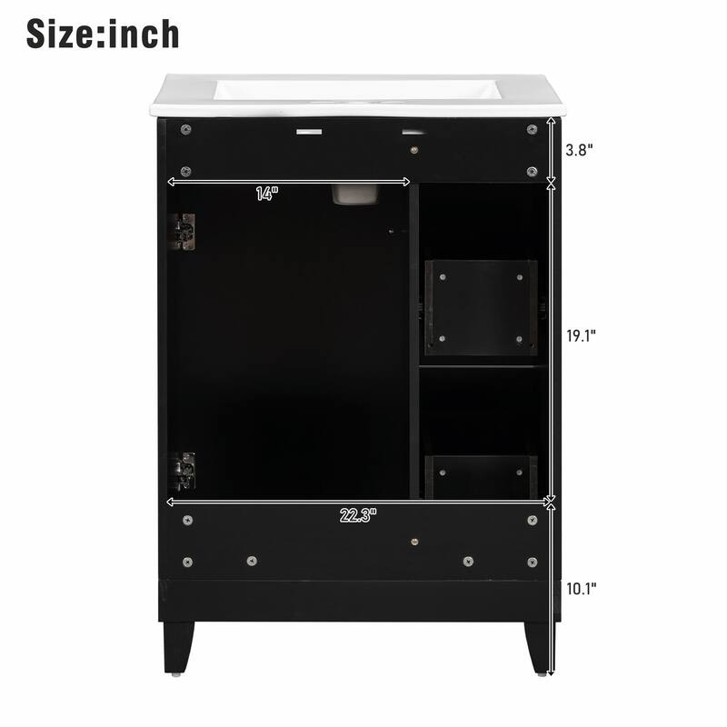 24-Inch Bathroom Vanity Cabinet with Ceramic Sink - 2 Drawers and 1 Door