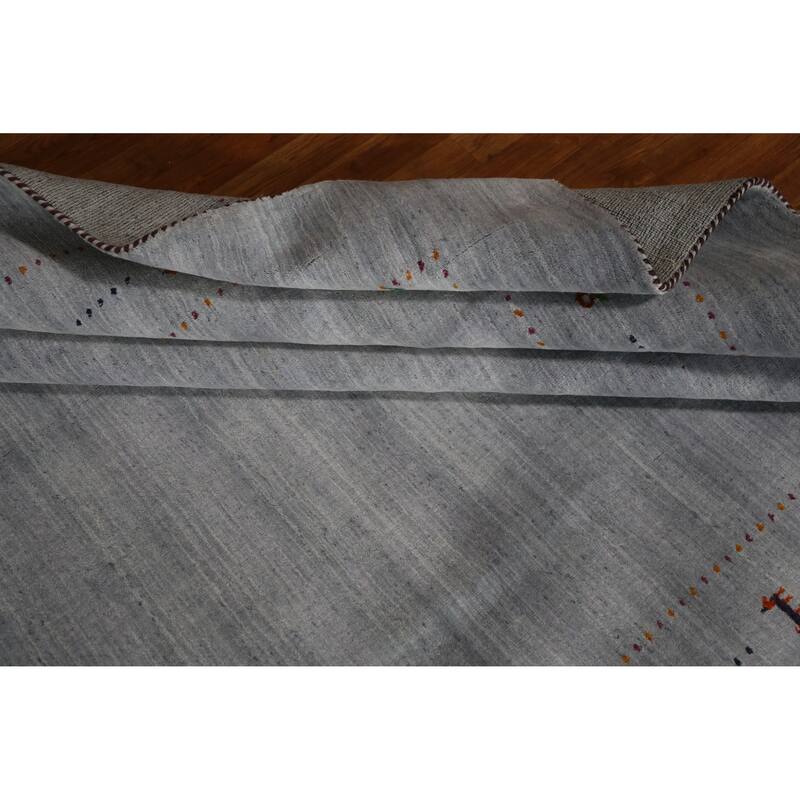 Hand Knotted Oriental 100% Wool Carpet Tribal Animal Pictorial Greys & Charcoal Gabbeh Area Rug - 9' 9'' X 7' 11''