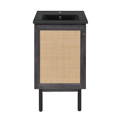 Classe 18 In. Black Oak Bathroom Vanity With Black Ceramic Sink Top