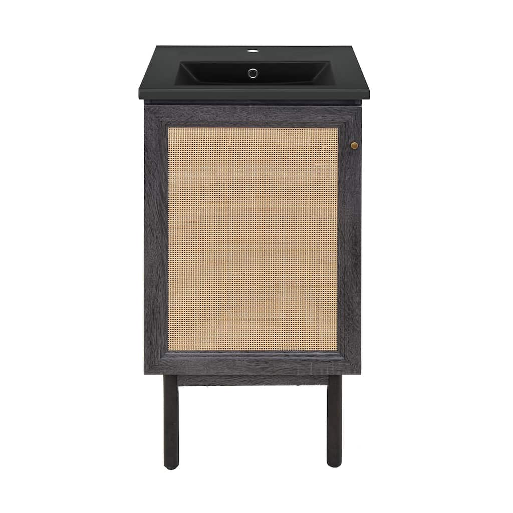 Classe 18 In. Black Oak Bathroom Vanity With Black Ceramic Sink Top