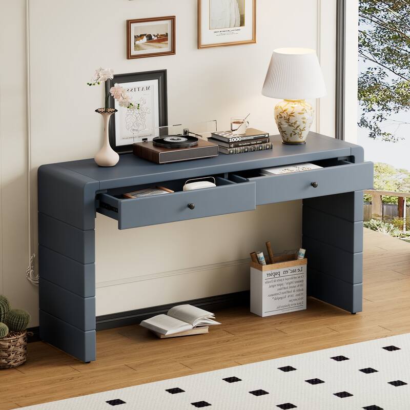 55" Farmhouse Console Table with Drawers & Shelf