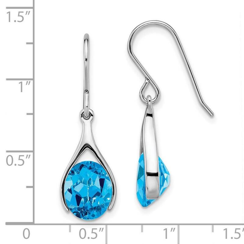 Curata 925 Sterling Silver Rhodium Plated Light Swiss Blue Topaz Hook Earrings 30.1x9.1mm