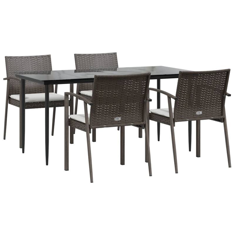 vidaXL Patio Dining Set Table and Chair with Cushions Poly Rattan and Steel