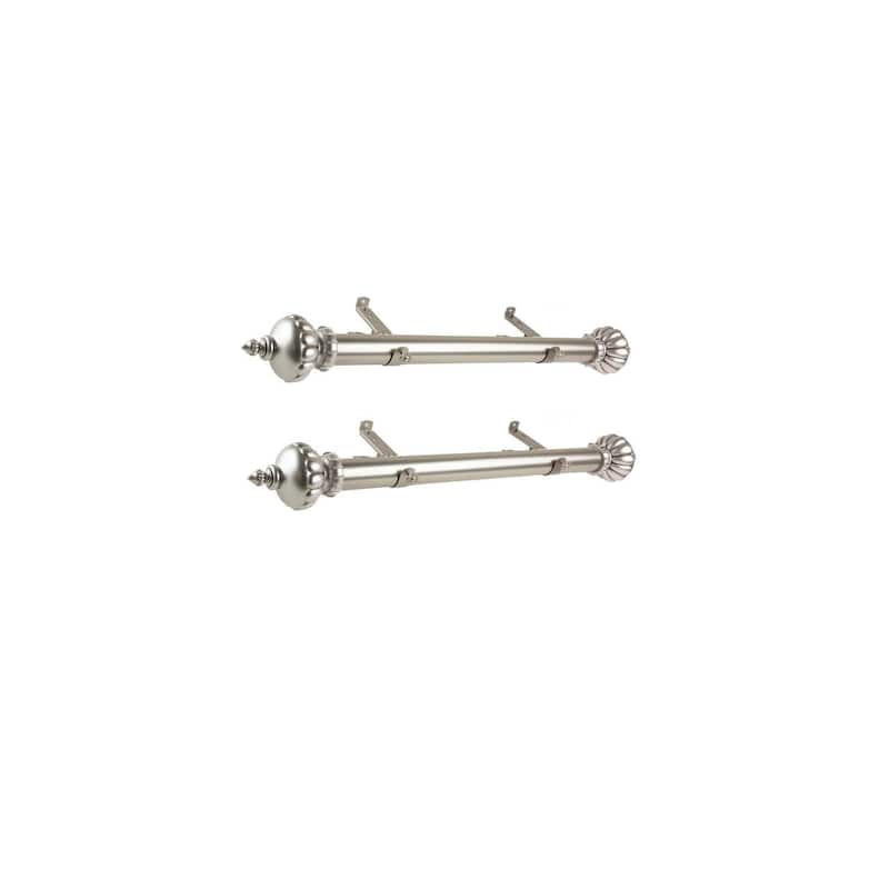 Steel Curtain Rod Set - 12-20 Inch Adjustable Rods with Finials - Satin Nickel Drapery Rods - M