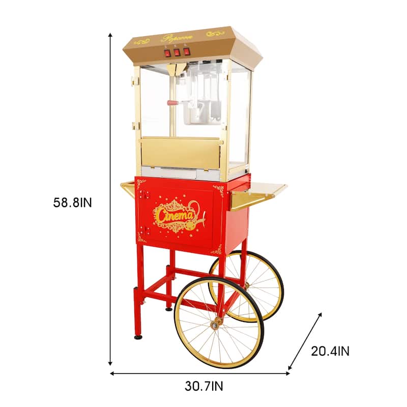 16Oz Commercial Popcorn Machine With Cart and 16 Oz Kettle, Movie Theater Popcorn Machine