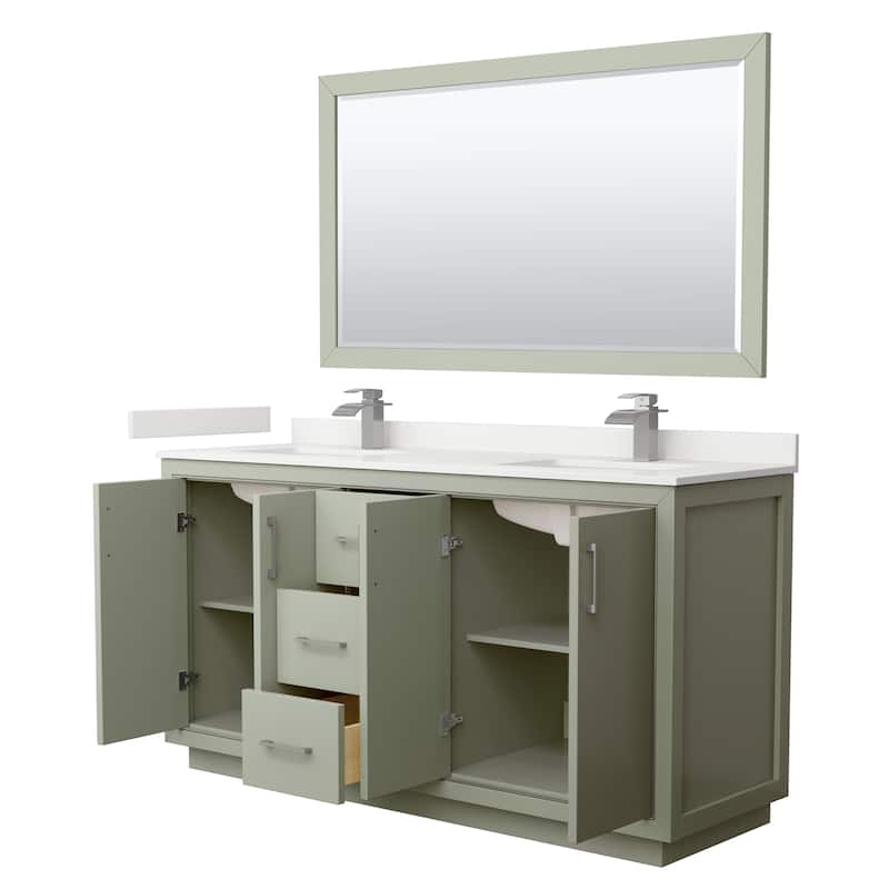 Icon 66-inch Double Vanity, Quartz Top, 58-inch Mirror
