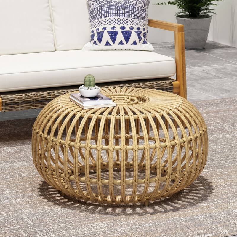 Bohemian Faux Rattan Round Coffee Table