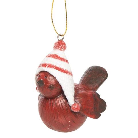 Transpac Resin 2.25 in. Red Christmas Striped Hat Bird Ornament