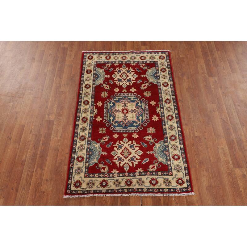 Traditional Red Kazak Foyer Rug Hand-Knotted Foyer Wool Carpet - 3'2" x 5'3"
