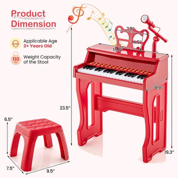 dimension image slide 1 of 3, Gymax 37-Key Music Piano Keyboard Kids Learning Toy Instrument w/