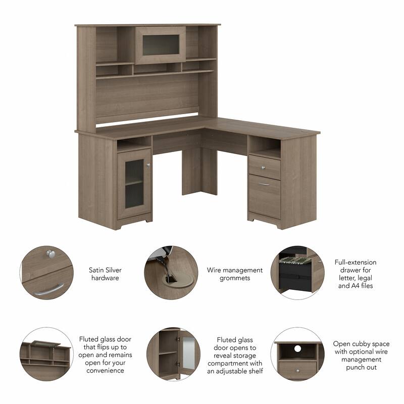 Cabot 60W L-Shaped Desk with Hutch and Storage by Bush Furniture