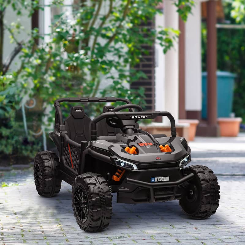 12V Kids Electric Car with Parent Remote, Ride-On Car Off-Road Toy Car Black All-Terrain Car with LED Light - Black