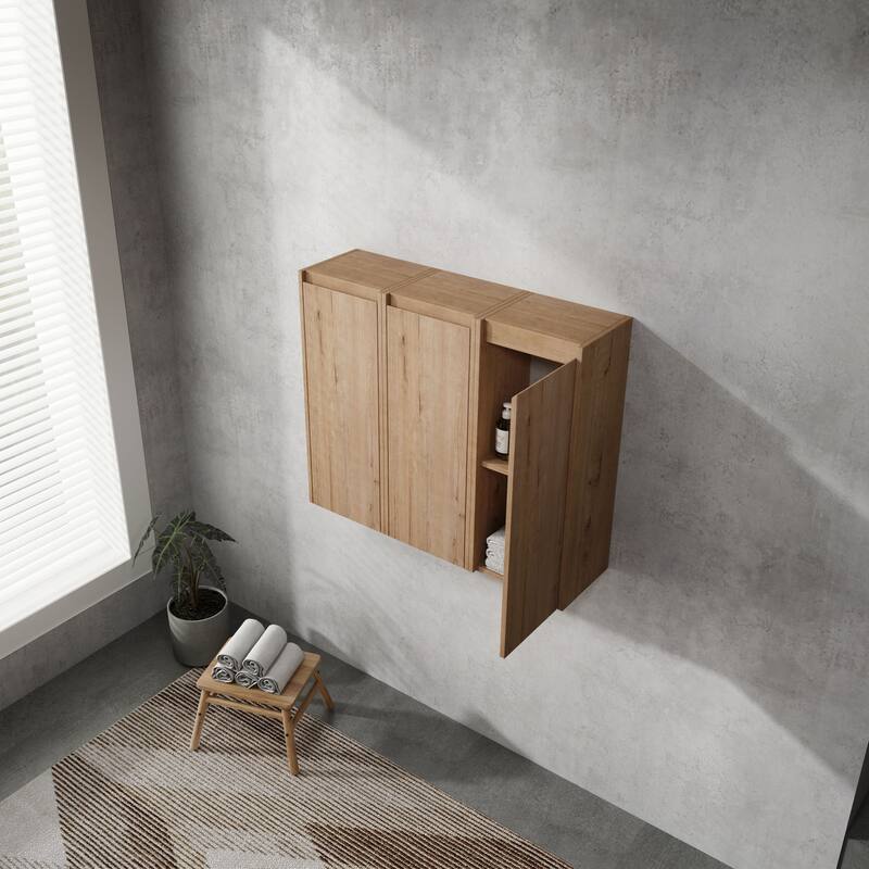 Modern Wall-Mounted Bathroom Side Cabinet with Soft-Close Doors, Floating Design, 6 Storage Compartments, 12-Inch Width