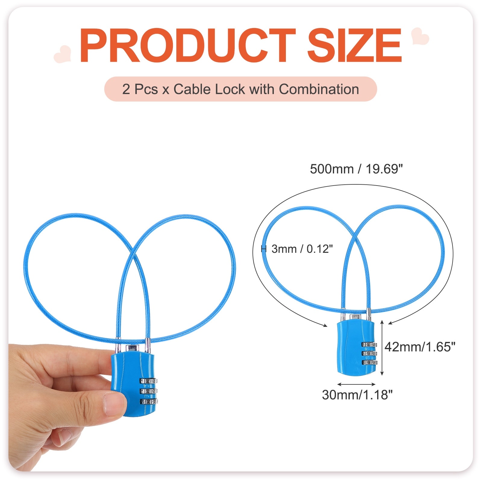 Luggage Travel Lock, Digit Cable Combination Lock Width Body with Long Cable for Suitcase Bag
