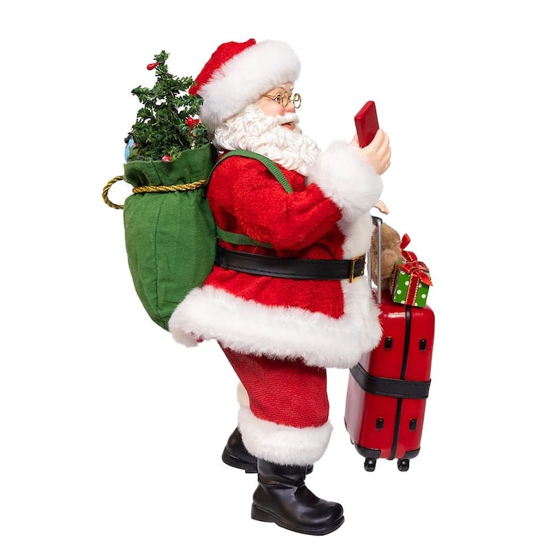 Kurt Adler 10.5-Inch Fabriche Santa with Red Luggage, 2-Piece Set