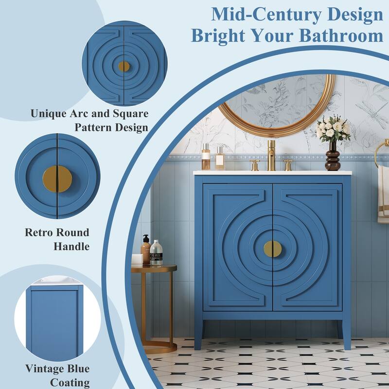 30" Bathroom Storage Cabinet with 2 Soft Closing Doors with Organizer,1 Hided Drawer and Adjustable Shelf, Vanity with Sink