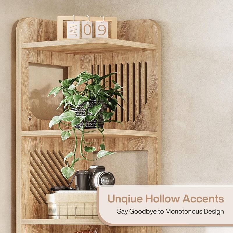 6-Tier Corner Shelf, Rustic Tall Corner Bookshelf for Living Room, Bedroom, Office