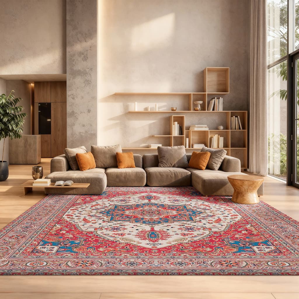 SAFAVIEH Tucson Machine Washable Slip Resistant Mazie Oriental Medallion