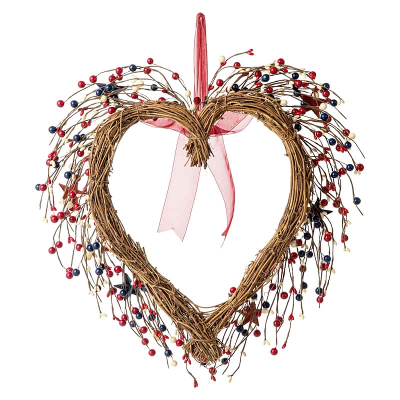 Glitzhome Americana Flag Patriotic Round/Heart Berry Wreaths