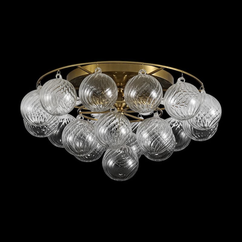 Mid-Century Modern 6-Light Ribbed Glass Globe Bubble Semi Flush Mount