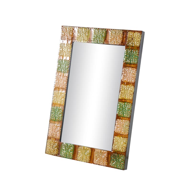 Multi Colored Metal Floral Room Wall Mirror with Embossed Metal